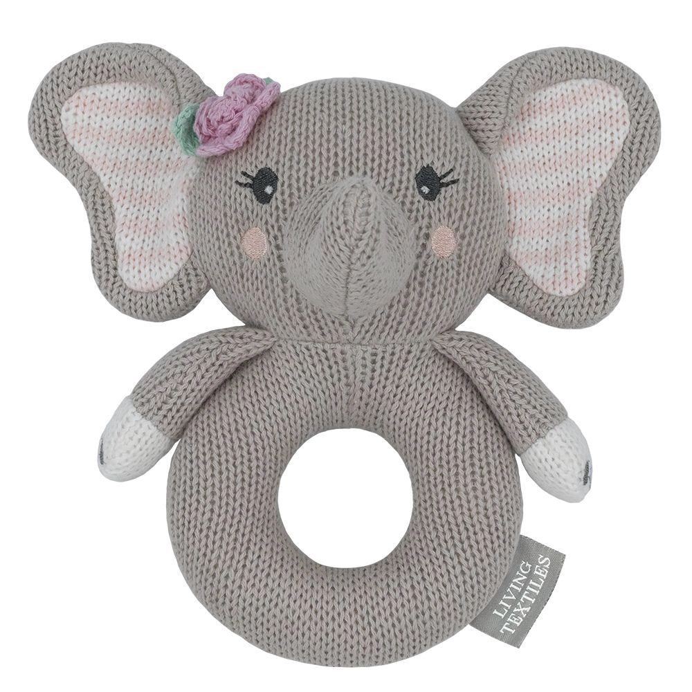 Living Textiles Ella the Elephant Knitted Rattle - Tiny Tots Baby Store 