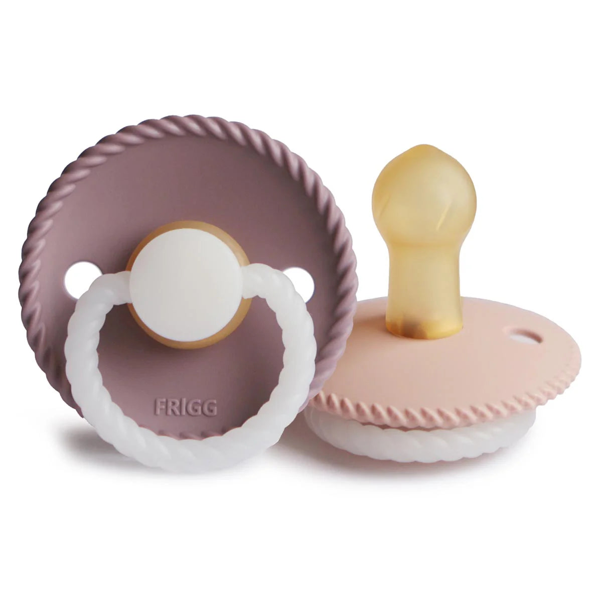 Frigg Rope Night Pacifier 2 Pack Twilight Mauve and Blush - Tiny Tots Baby Store 