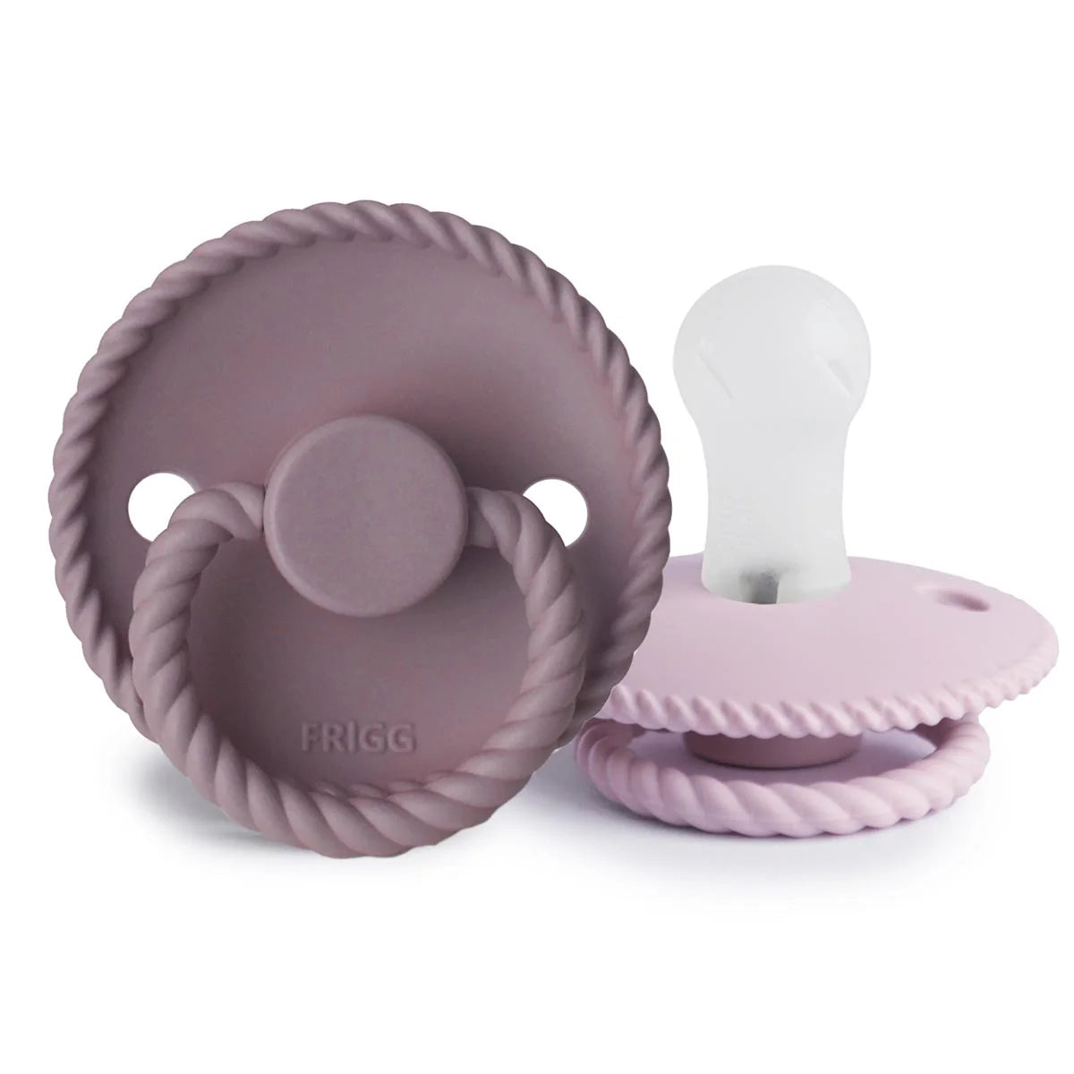 Frigg Rope Pacifier 2 Pack Silicone Twilight Mauve and Soft Lilac - Tiny Tots Baby Store 