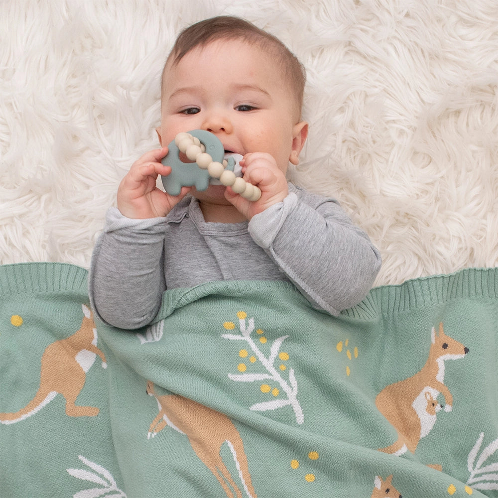 Living Textiles Silicone Elephant Teether - Sage