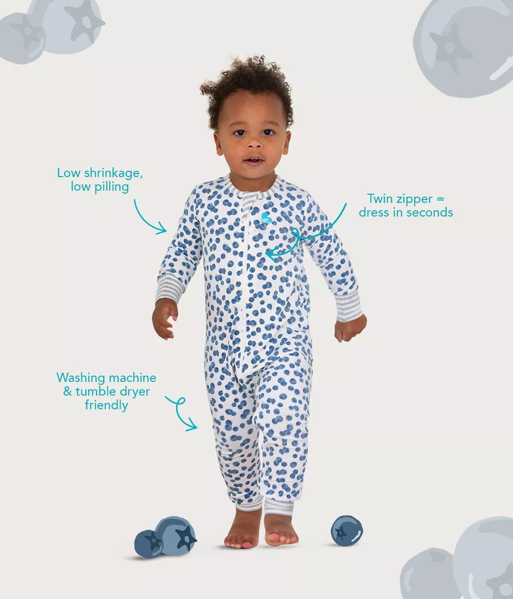 Love To Dream Enclosed Foot Romper Bubbles Blueberries White - Tiny Tots Baby Store 