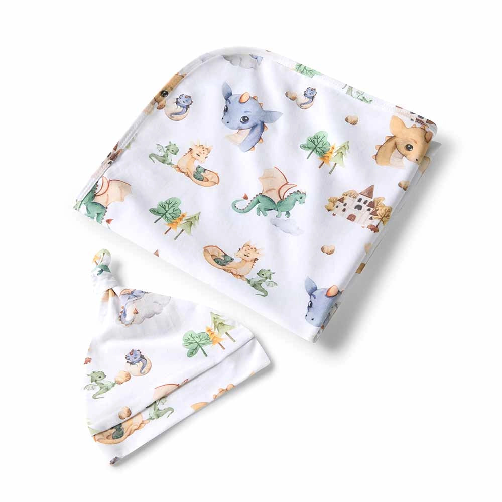 Snuggle Hunny Dragon Organic Jersey Wrap & Beanie Set - Tiny Tots Baby Store 