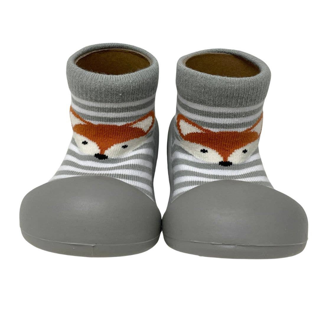 Rubber Soled Socks - Grey Stripe Fox - Tiny Tots Baby Store 