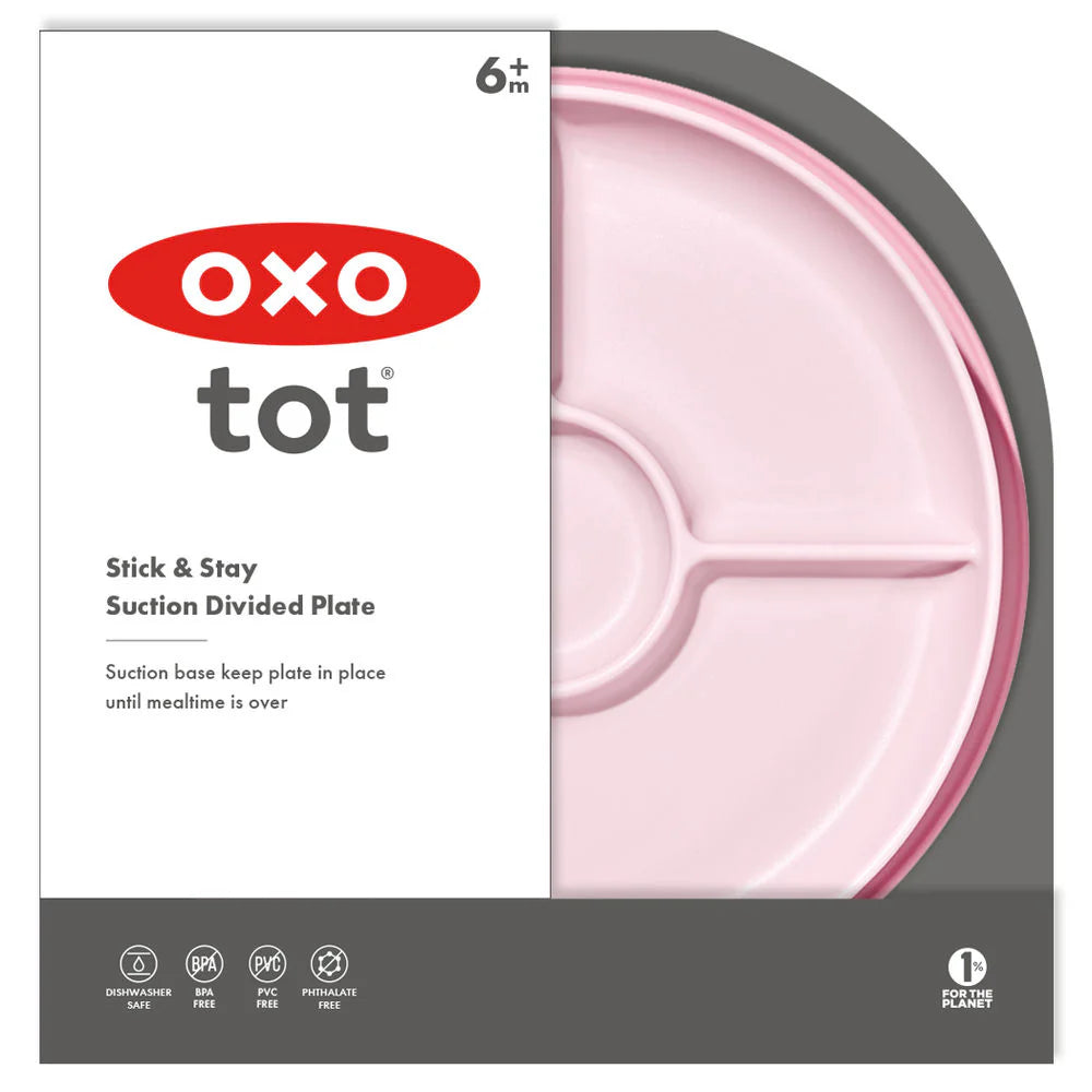 OXO Tot Stick & Stay Suction Divided Plate - Blossom - Tiny Tots Baby Store 