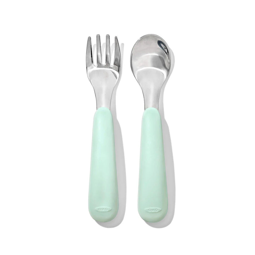 OXO Tot On-The-Go Fork And Spoon Set - Opal - Tiny Tots Baby Store 