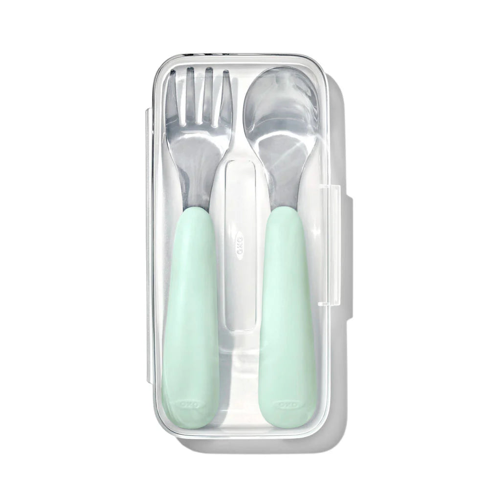 OXO Tot On-The-Go Fork And Spoon Set - Opal - Tiny Tots Baby Store 