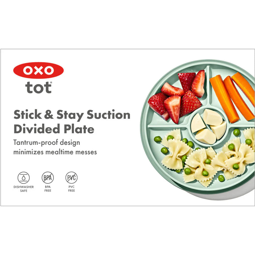 OXO Tot Stick & Stay Suction Divided Plate -Opal - Tiny Tots Baby Store 