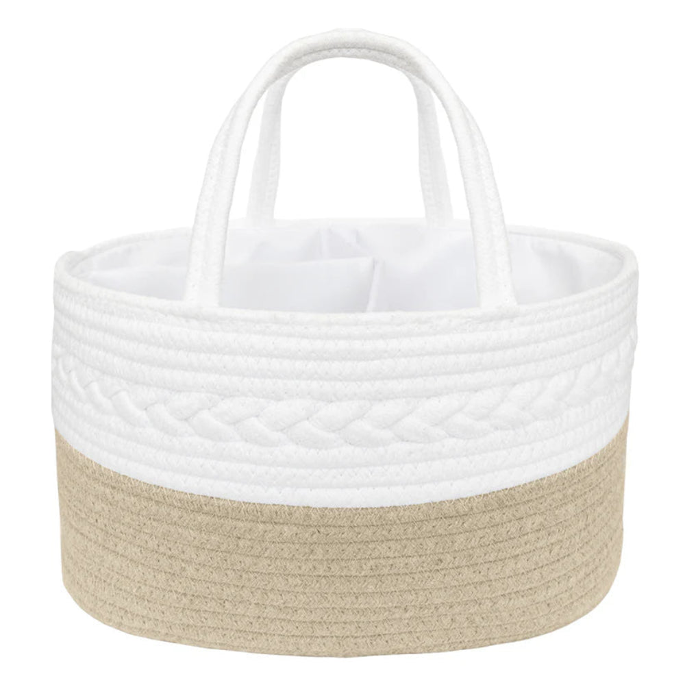 Living Textiles 100% Cotton Rope Nappy Caddy - Natural/White - Tiny Tots Baby Store 