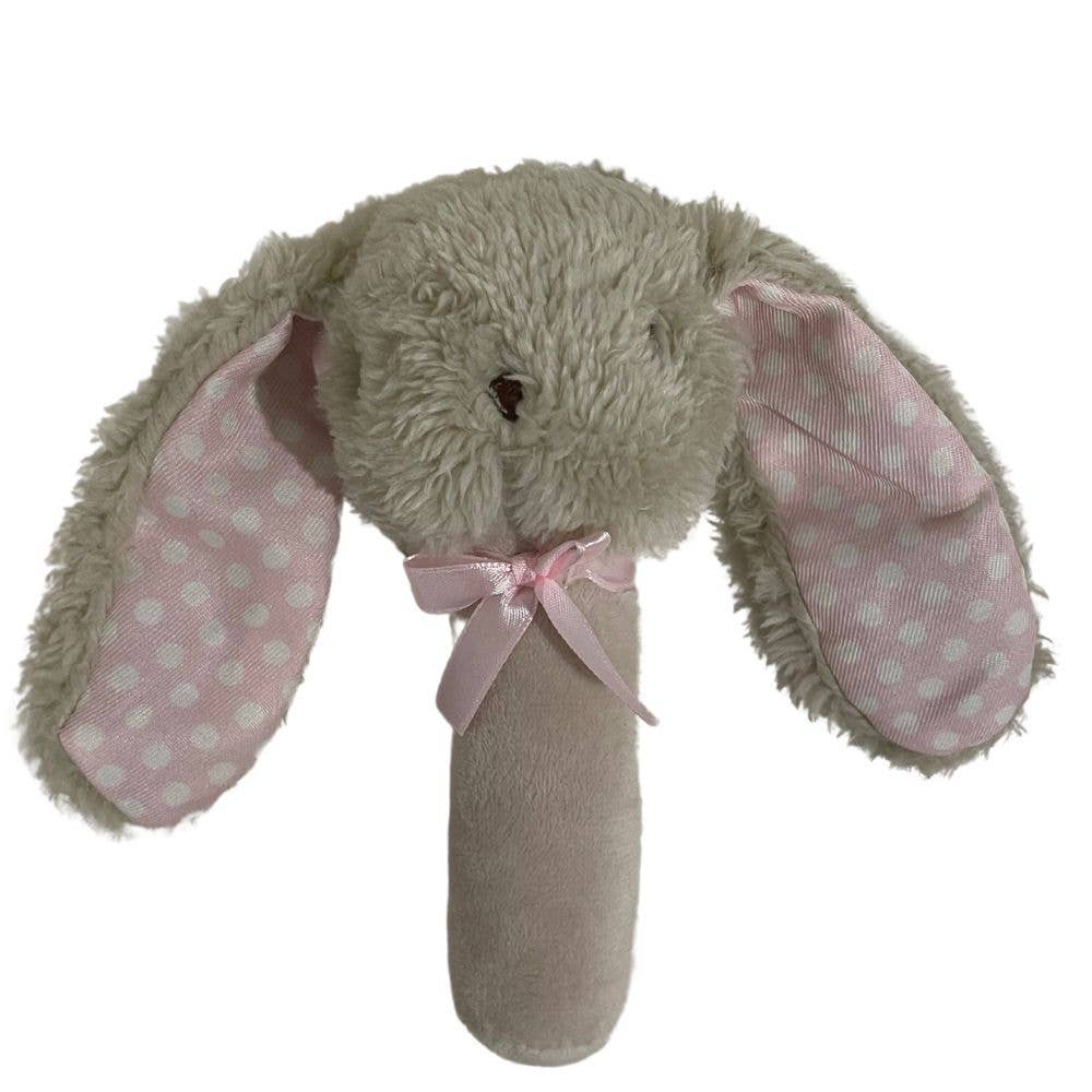 Fluffy Bunny Stick Rattle - Beige/Pink - 17cm - Tiny Tots Baby Store 