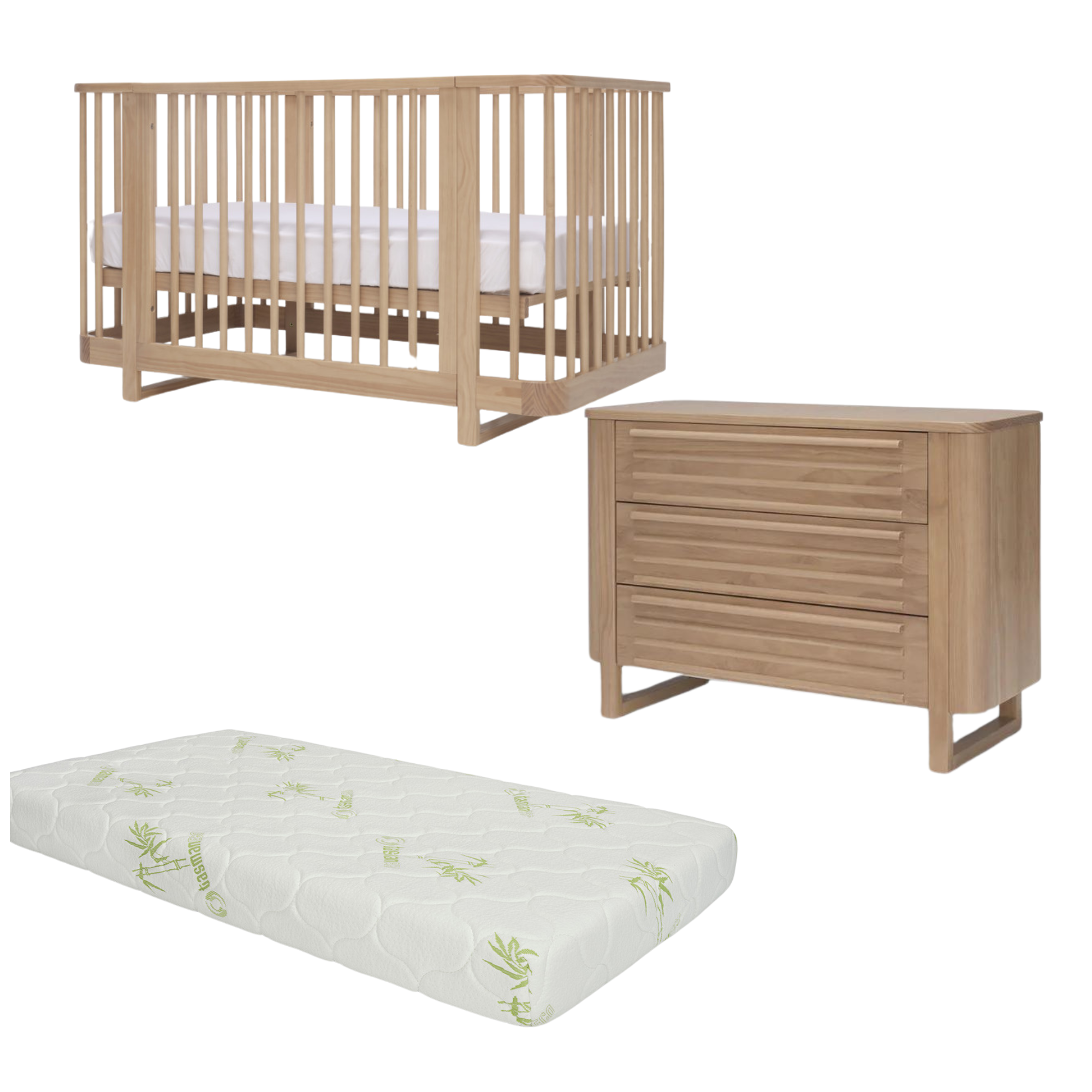 Tasman Eco Pisa Cot, PREMIUM Mattress and Dresser- Sandstone  (FREE Touzy* change mat ends 31/12) - Tiny Tots Baby Store 