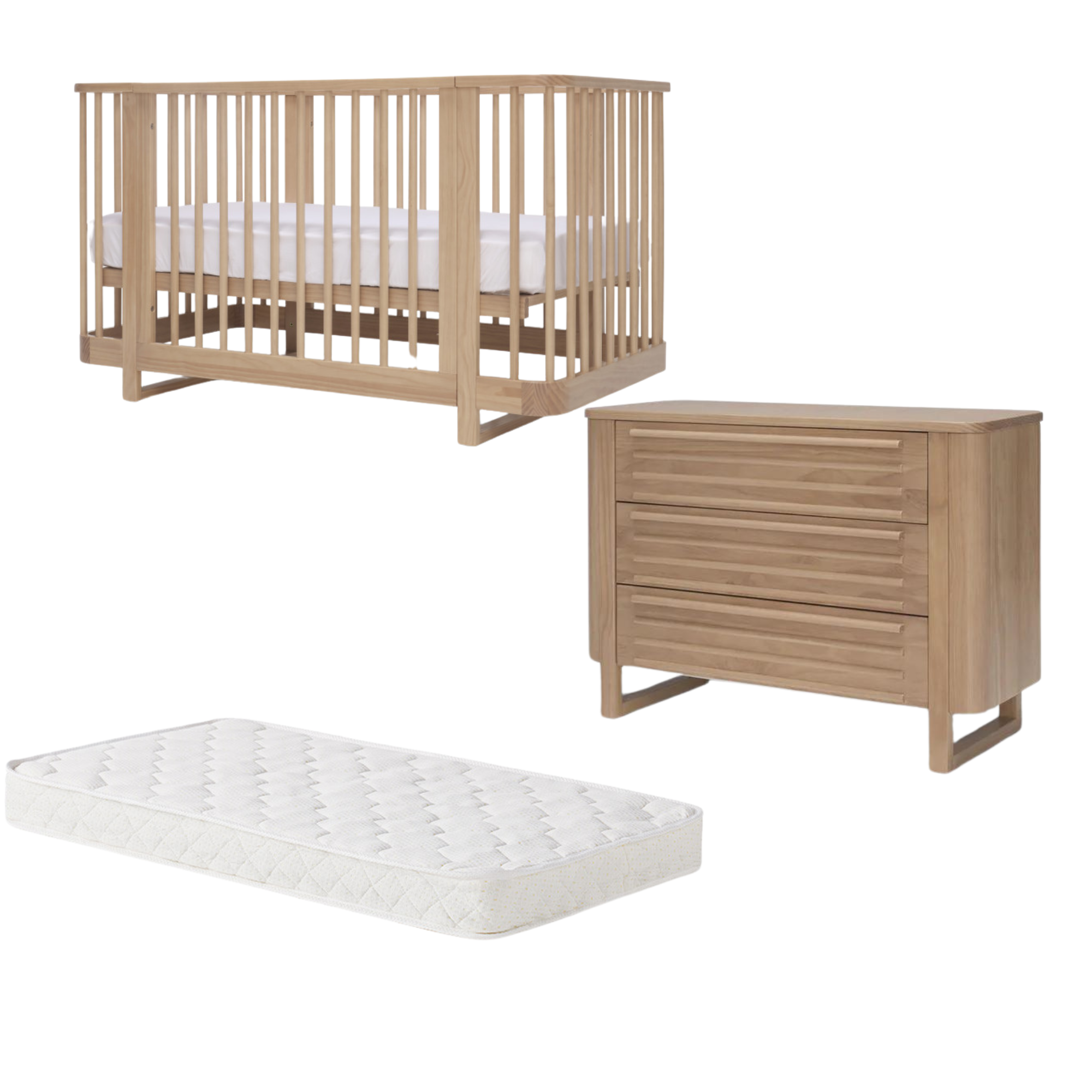 Tasman Eco Pisa Cot, STANDARD Spring Mattress and Dresser- Sandstone (FREE Touzy* change mat ends 31/12)