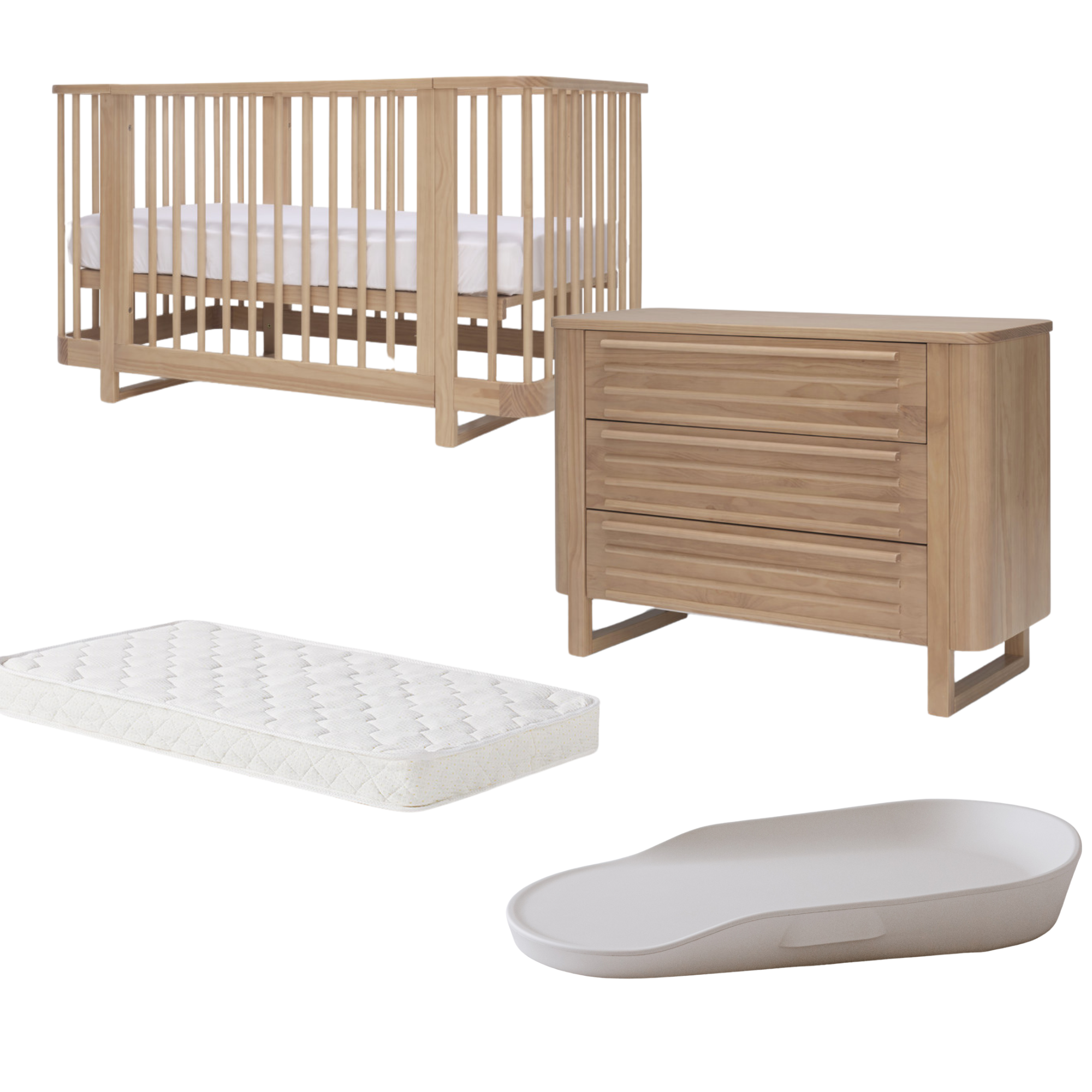 Tasman Eco Pisa Cot, STANDARD Spring Mattress and Dresser- Sandstone (FREE Touzy* change mat ends 31/12)