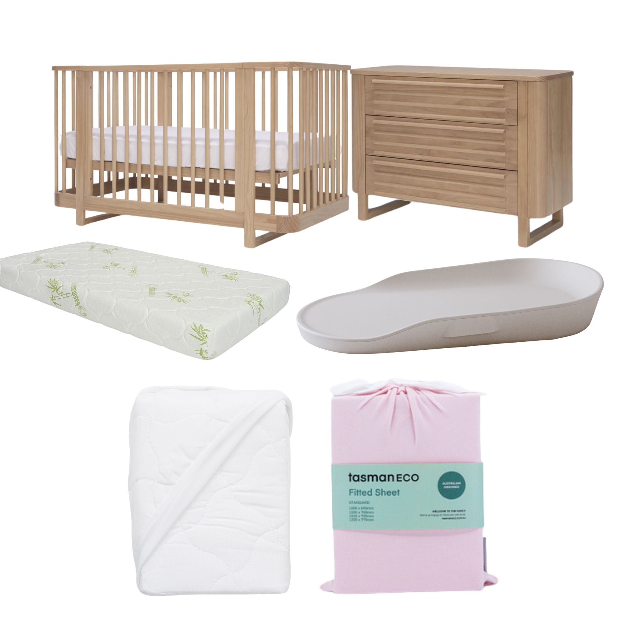 Tasman Eco Pisa Cot, Mattress and Dresser- Sandstone Complete Tasman Package (ETA Jan) - Tiny Tots Baby Store 