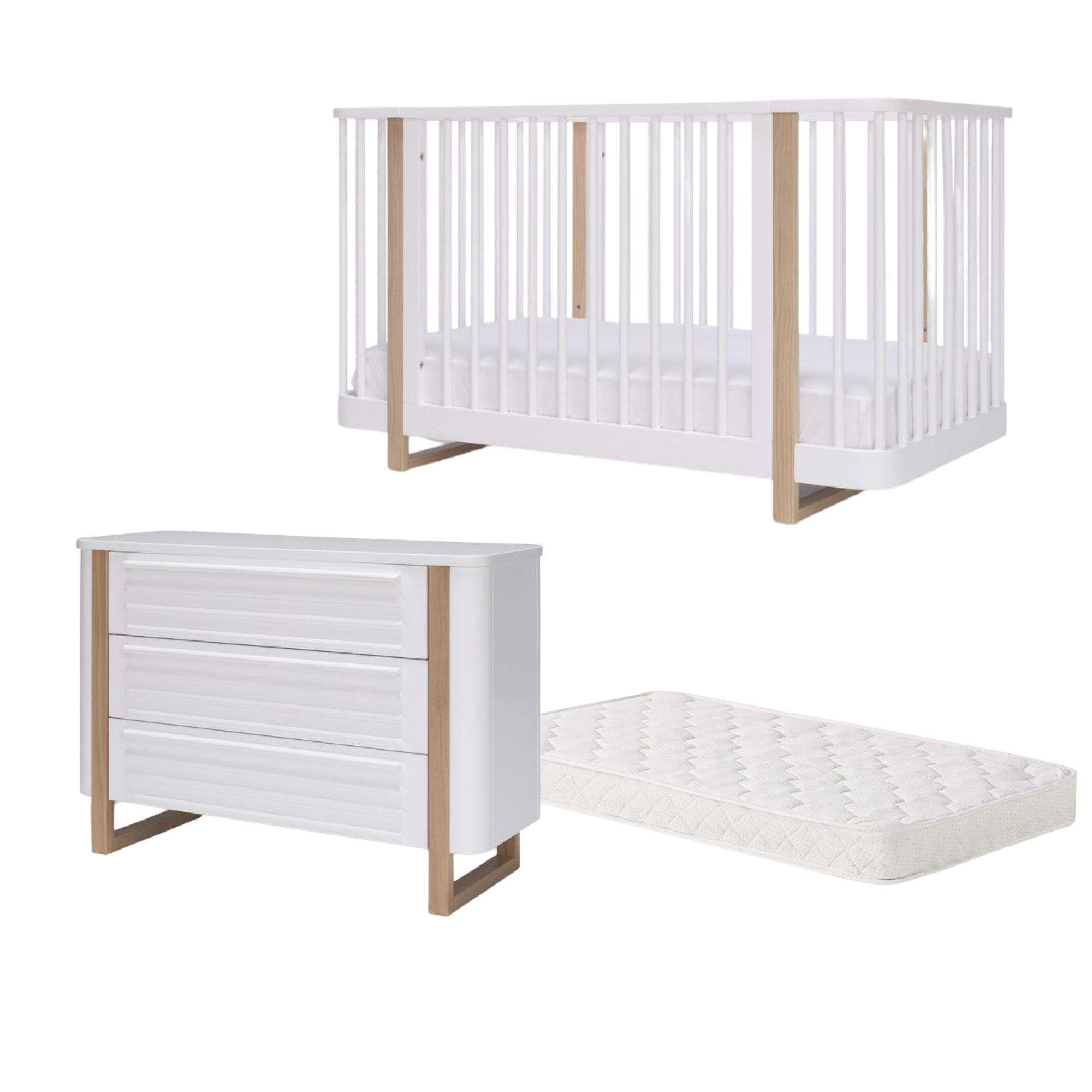 Tasman Eco Pisa Cot, Mattress and Dresser-White and Sandstone( ETA Late Jan) - Tiny Tots Baby Store 