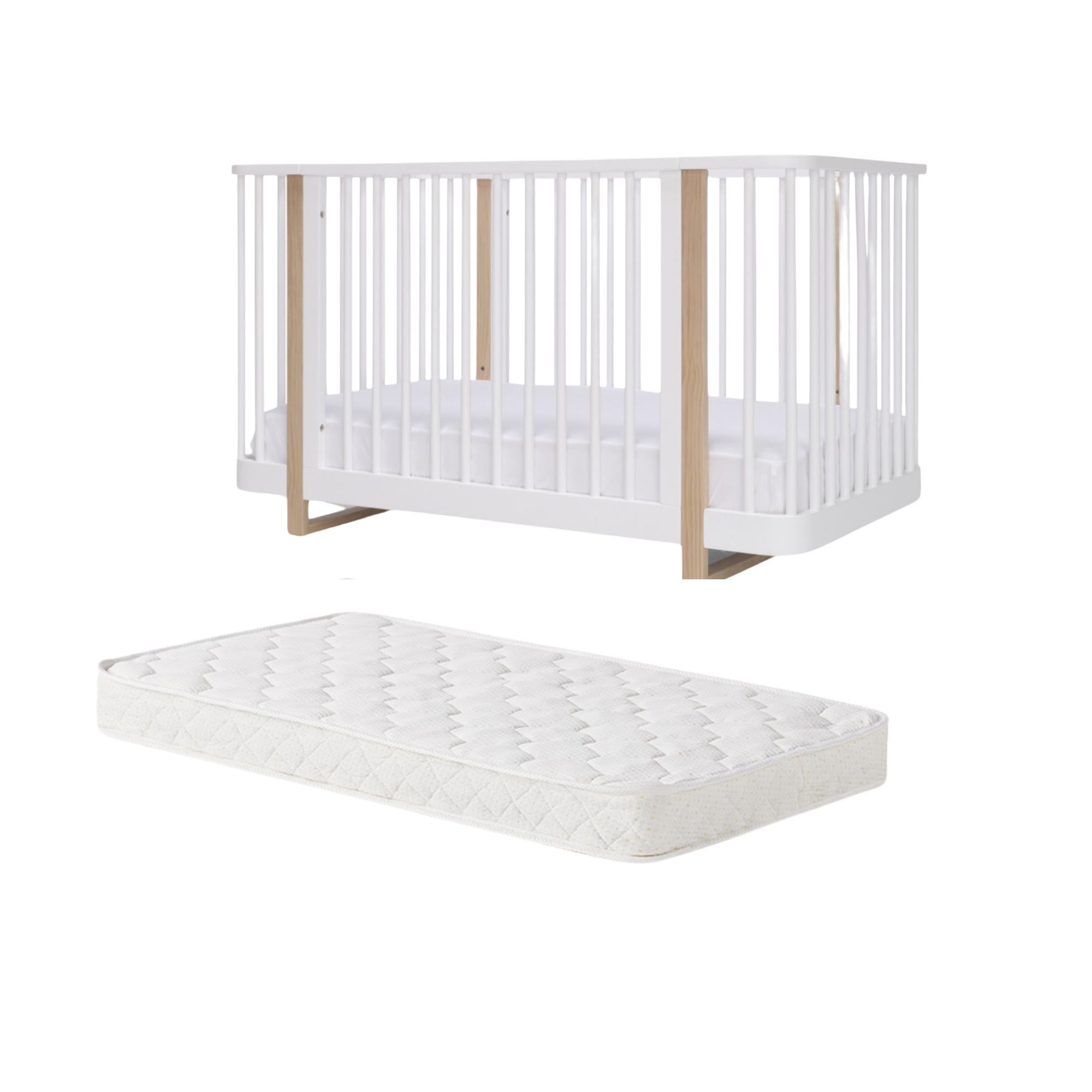 Tasman Eco Pisa Cot & Pocket Spring Mattress Package-White & Sandstone