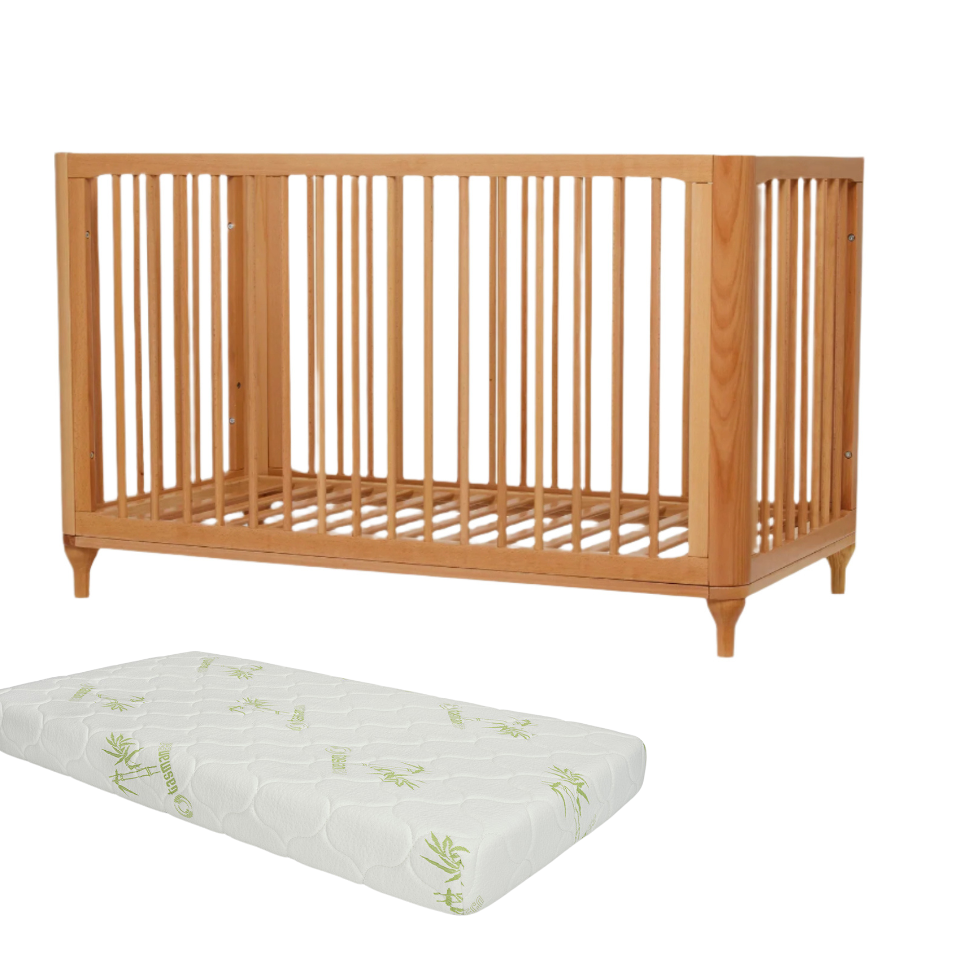 Lyra Convertible Cot Beechwood with Standard  Mattress - Tiny Tots Baby Store 