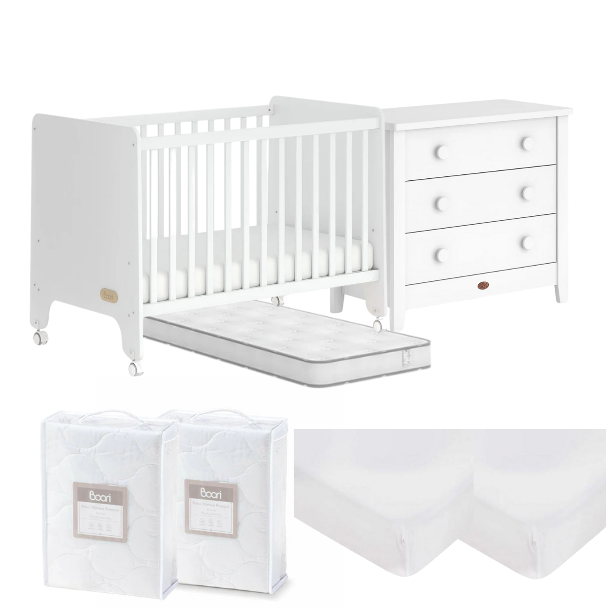 Boori Natty Compact Cot 7 PC Package with Three Draw Chest - Tiny Tots Baby Store 