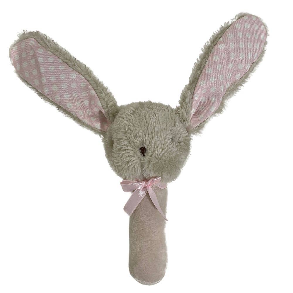 Fluffy Bunny Stick Rattle - Beige/Pink - 17cm - Tiny Tots Baby Store 