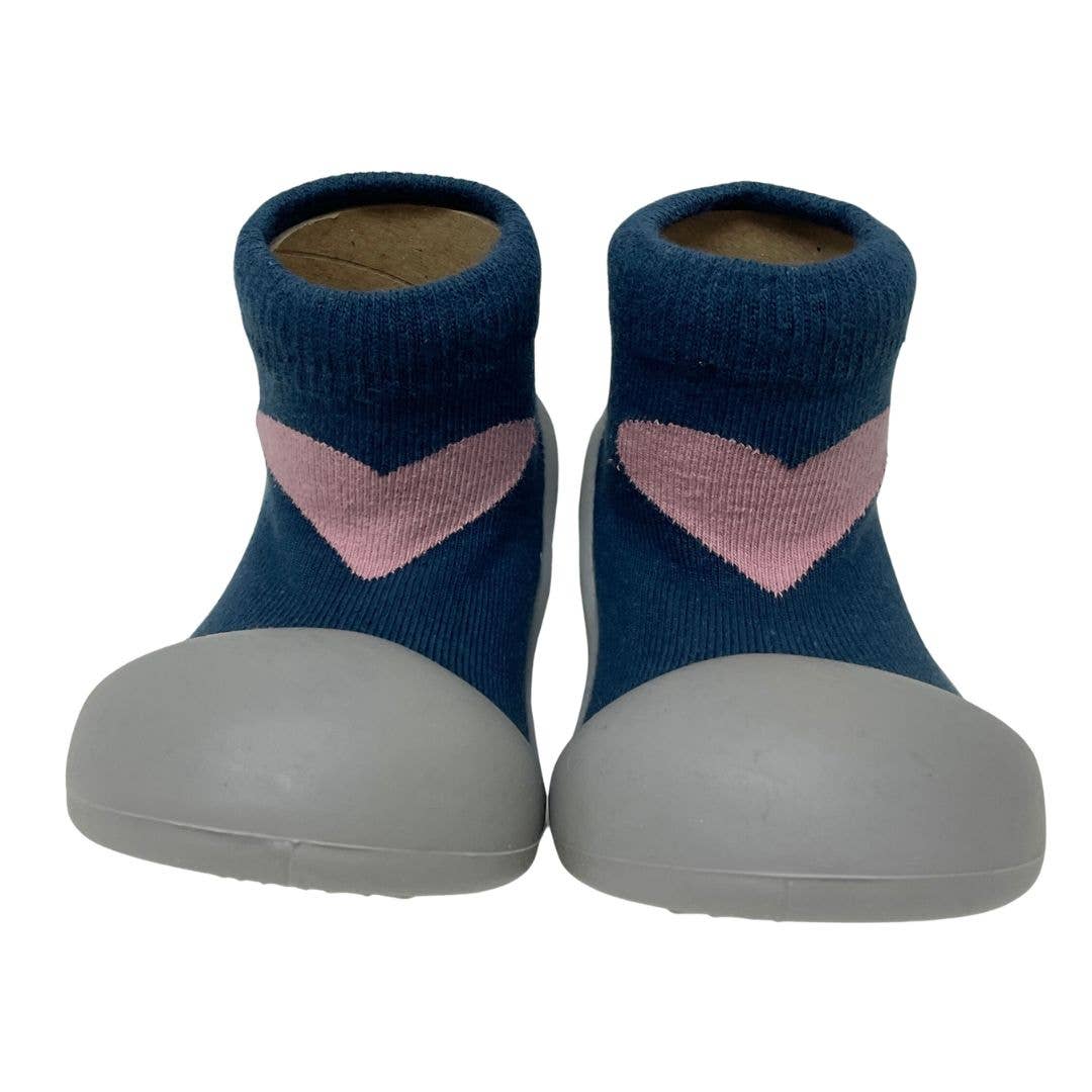 Rubber Soled Socks - Navy/Pink Heart - Tiny Tots Baby Store 