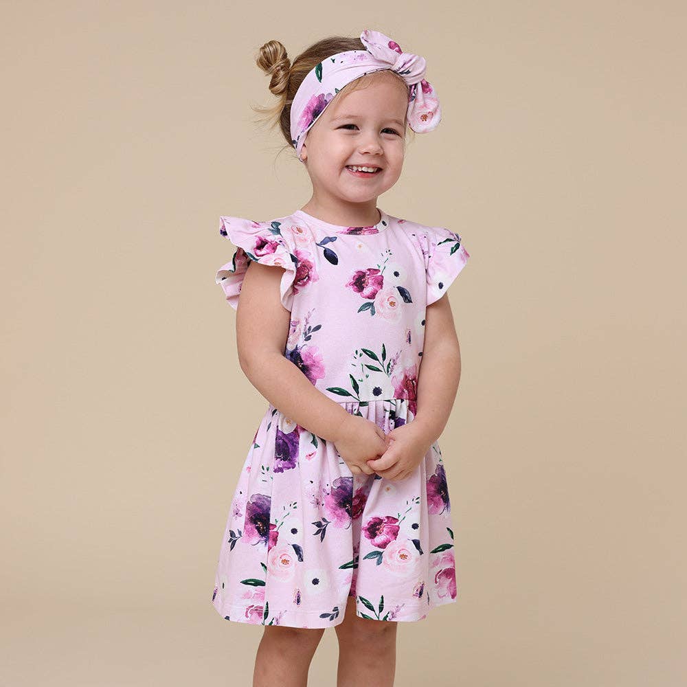 Snuggle Hunny - Floral Kiss Short Sleeve Organic Dress - Tiny Tots Baby Store 