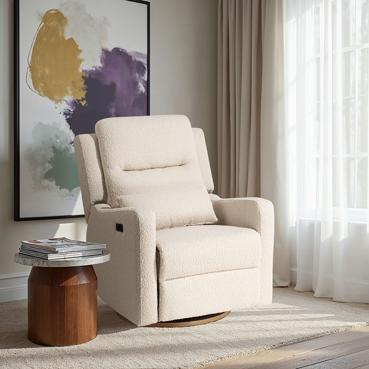 Cocoon Rio ELECTRIC Recliner & Glider Chair with USB Sandstone Boucle (ETA 01 April) - Tiny Tots Baby Store 