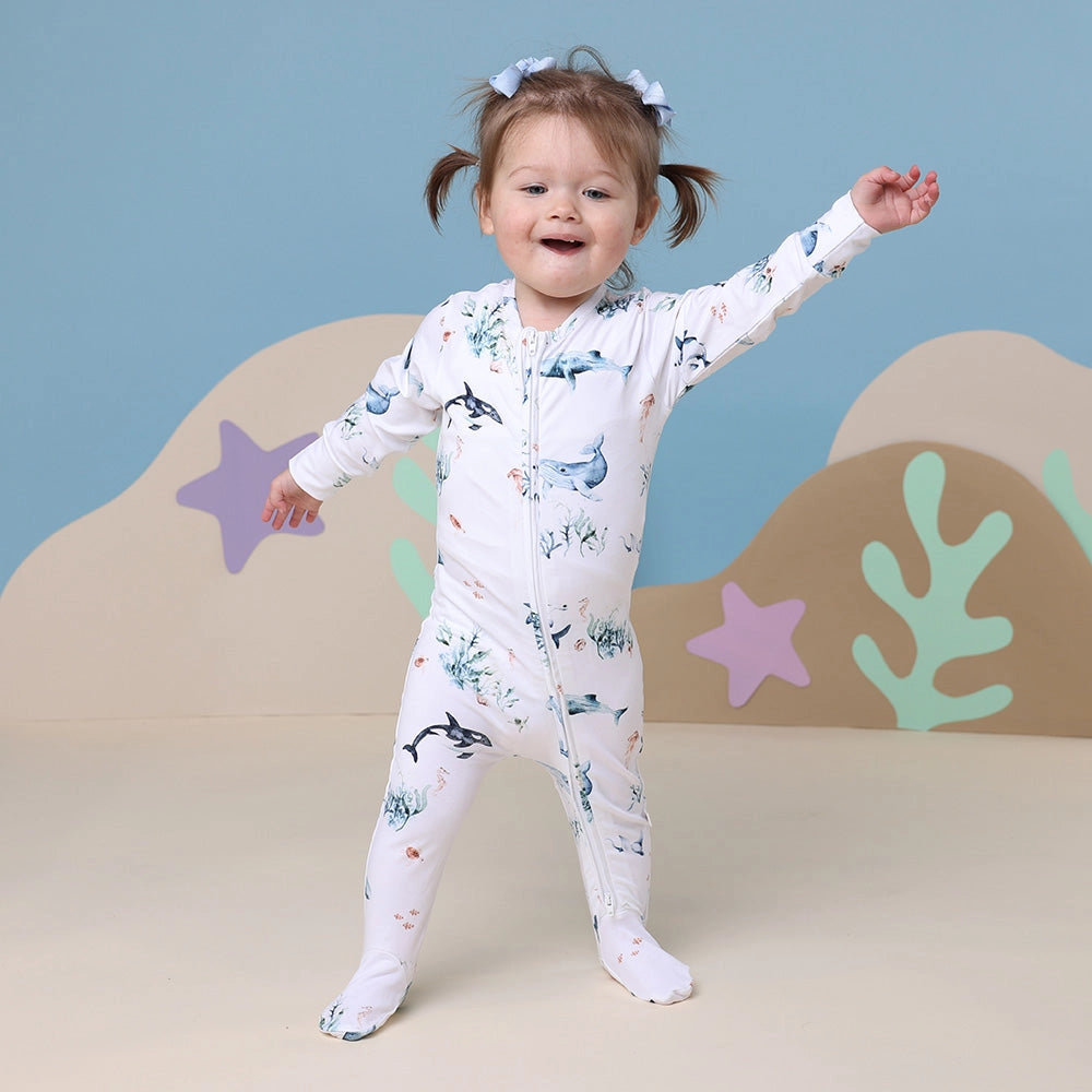 Snuggle Hunny Ocean Organic Snuggle Sleepsuit Zip Footie - Tiny Tots Baby Store 