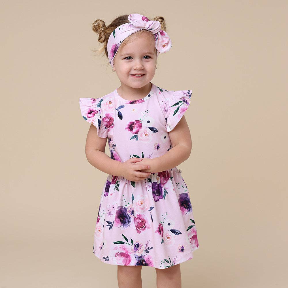 Snuggle Hunny - Floral Kiss Short Sleeve Organic Dress - Tiny Tots Baby Store 