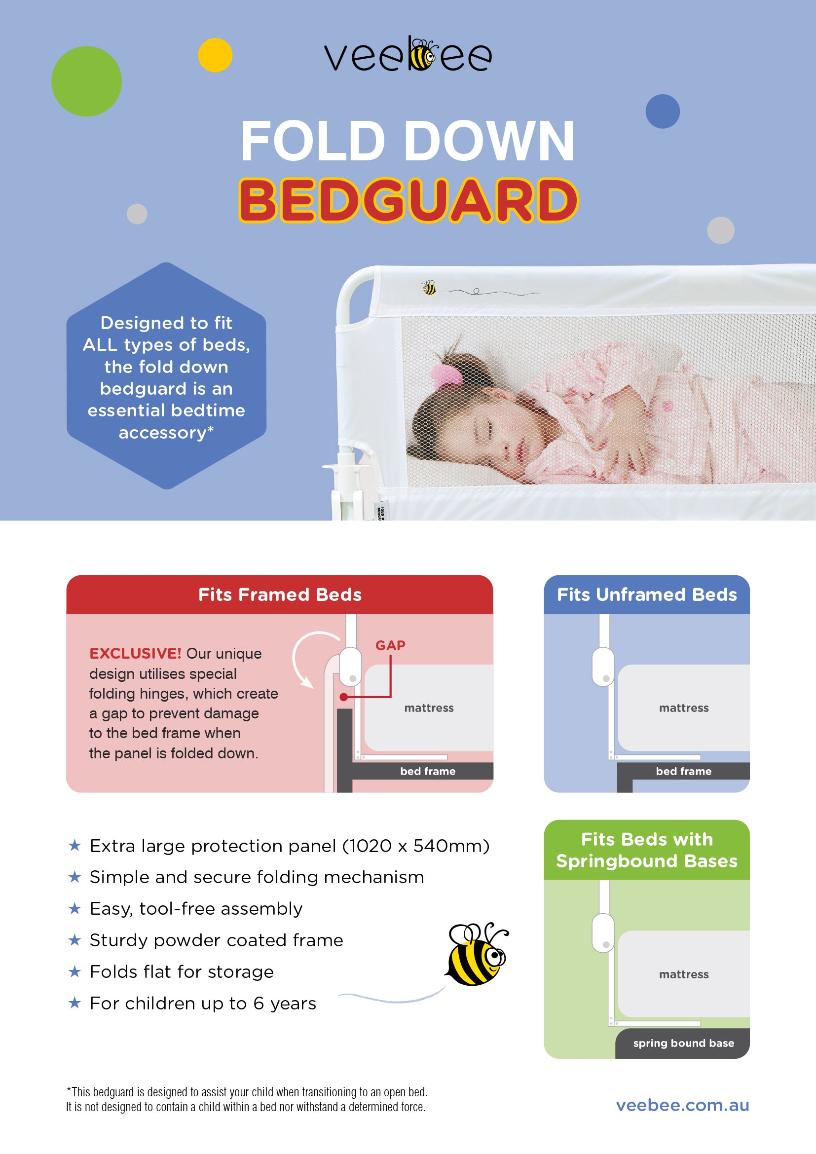 Vee Bee Fold down bed guard ETA mid Sep - Tiny Tots Baby Store 