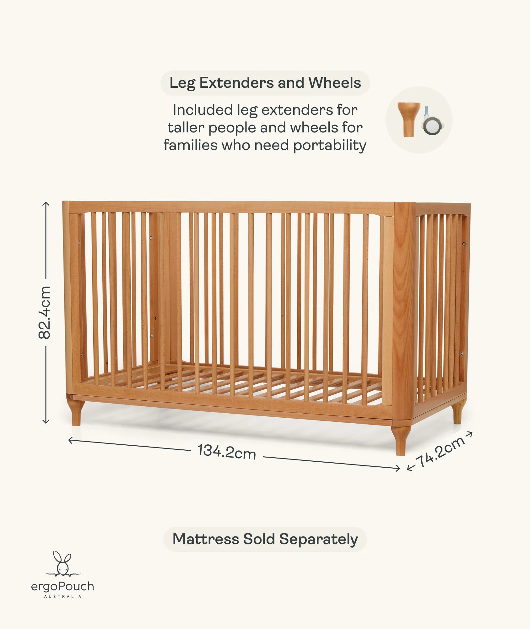 Lyra Convertible Cot Beechwood - Tiny Tots Baby Store 