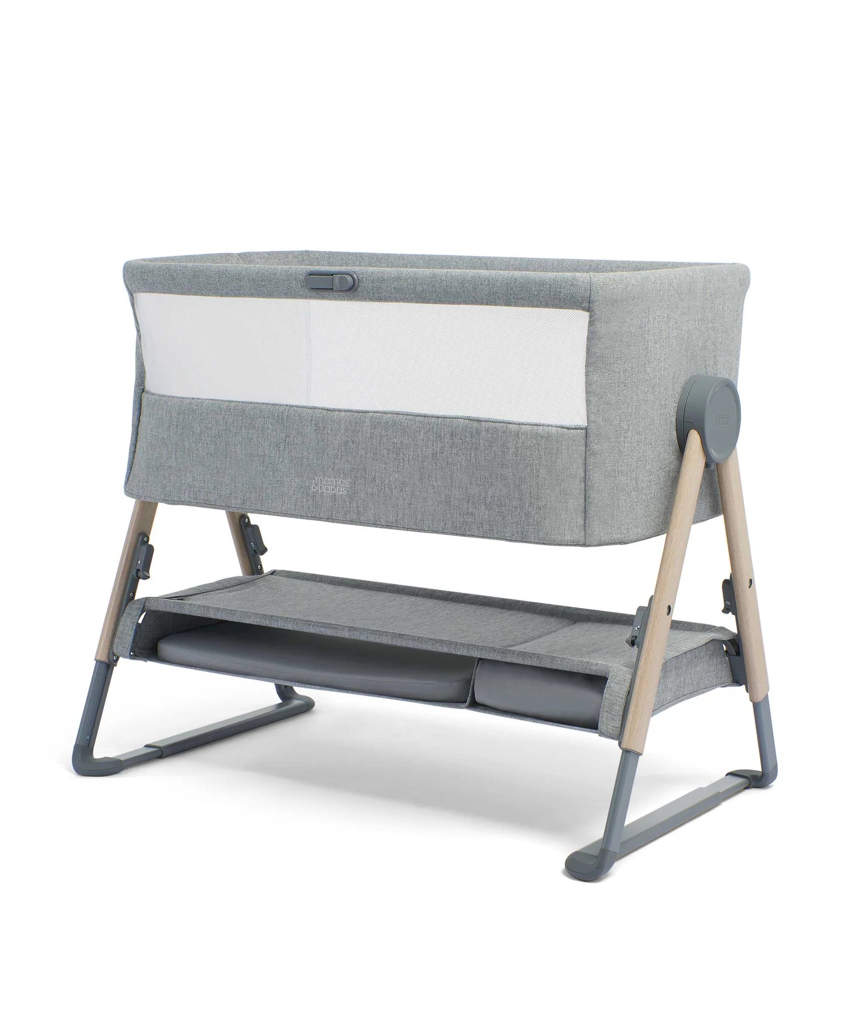 Mamas & Papas Lua Bedside Crib - Grey - Tiny Tots Baby Store 