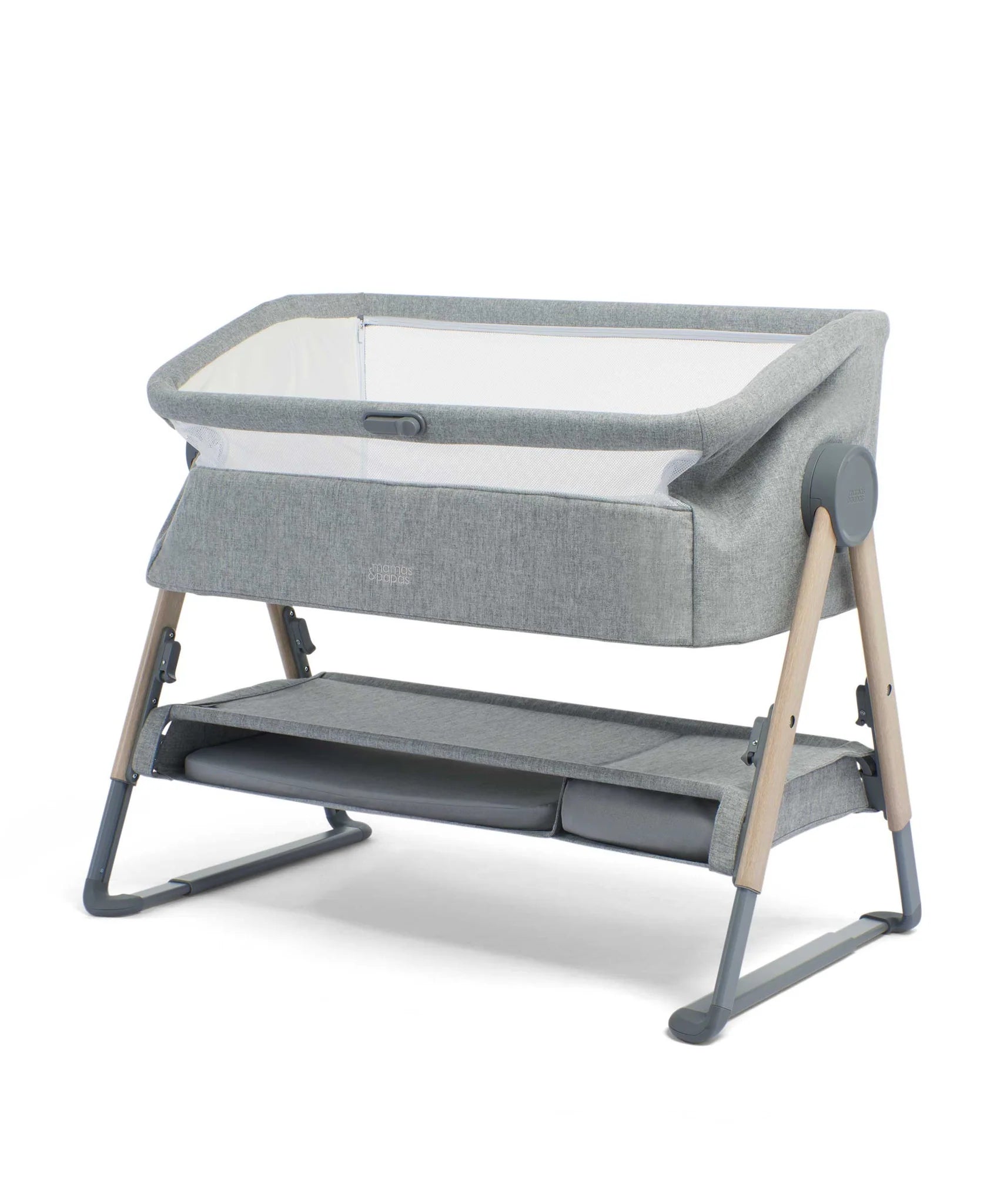 Mamas & Papas Lua Bedside Crib - Grey - Tiny Tots Baby Store 