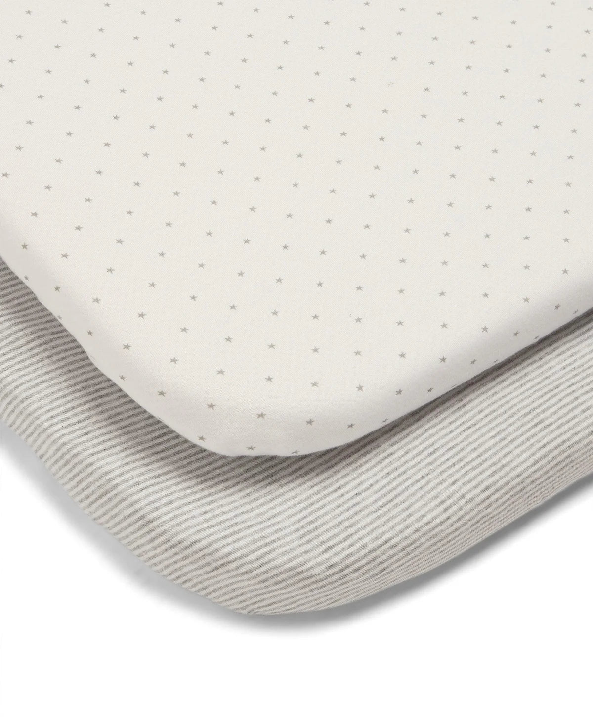 Mamas & Papas Lua Bedside Crib Sheets (2 Pack) (87cm x 50cm x 5cm) - Star / Grey - Tiny Tots Baby Store 