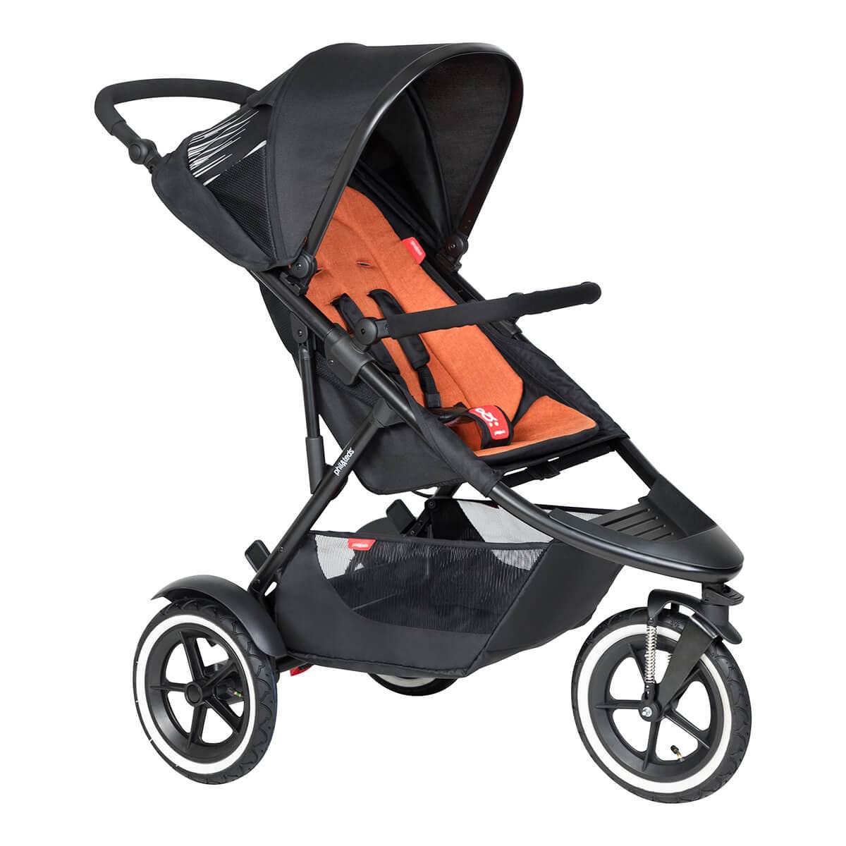 phil&teds sport inline buggy in rust orange 3qtr view_rust