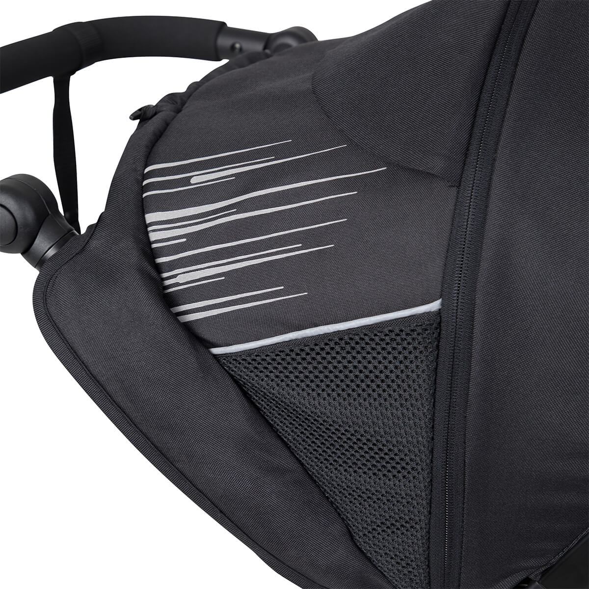 phil&teds sport inline buggy sunhood with mesh details and pocket close up_charcoal